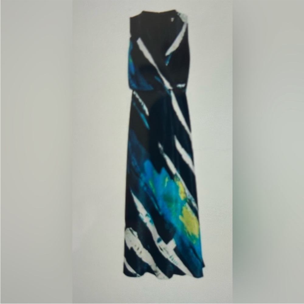 DKNY Black and Blue Halter Sundress Resort Wear Maxi NWOT